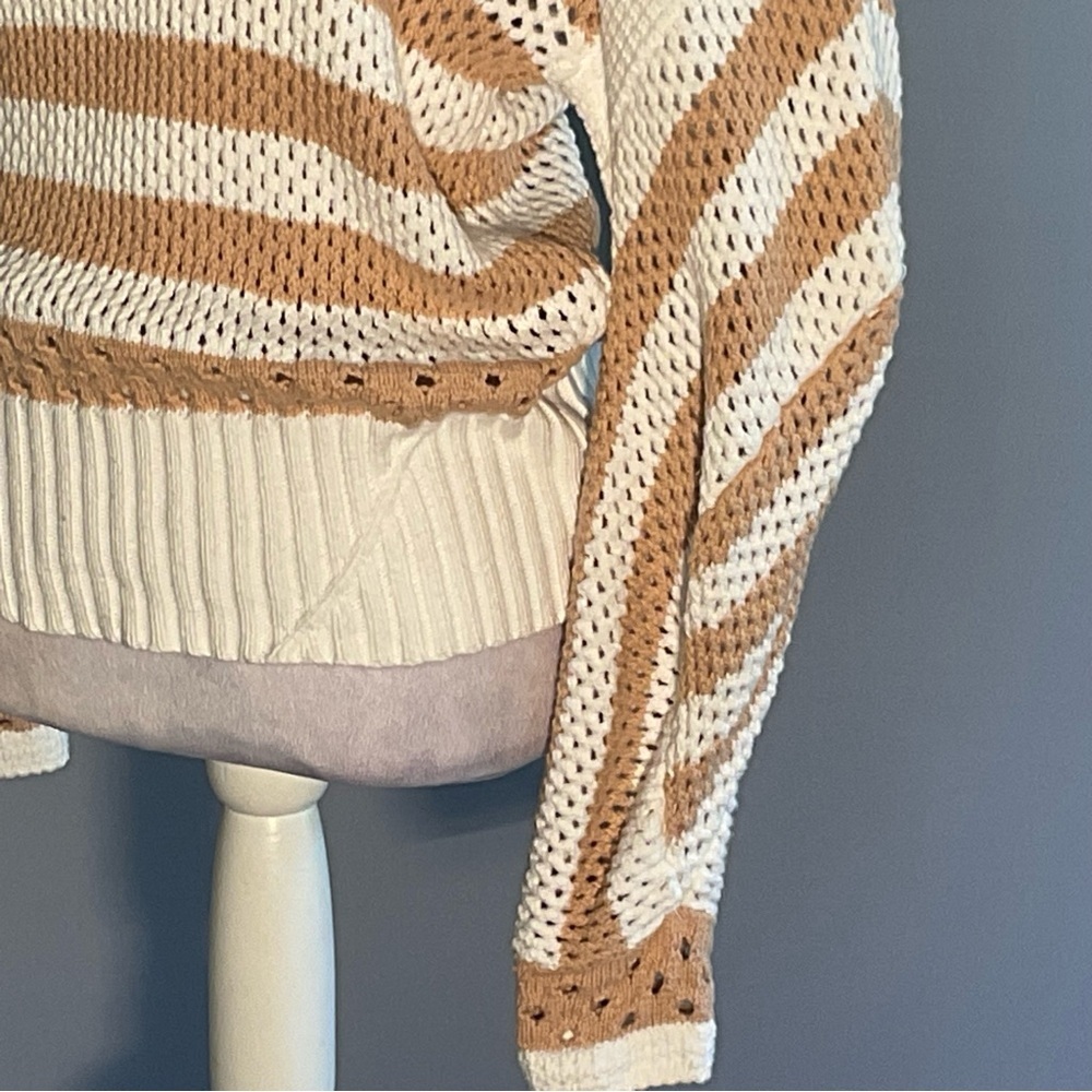 Elan Cozy Stripe Cotton Sweater XL Neutral Boho Chunky Knit Pullover - Picture 7 of 16